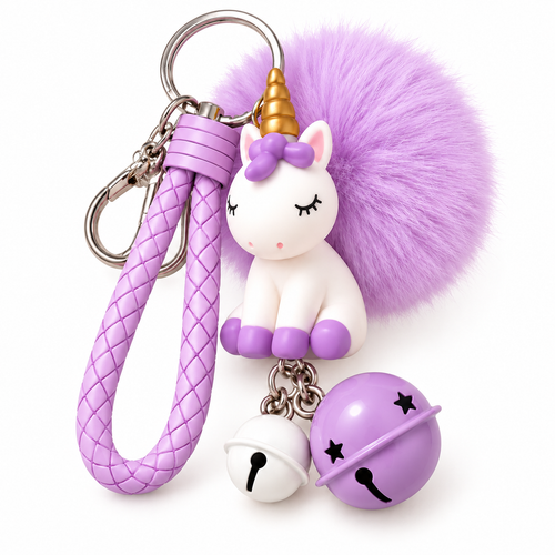 Porte-clés licorne à pompon